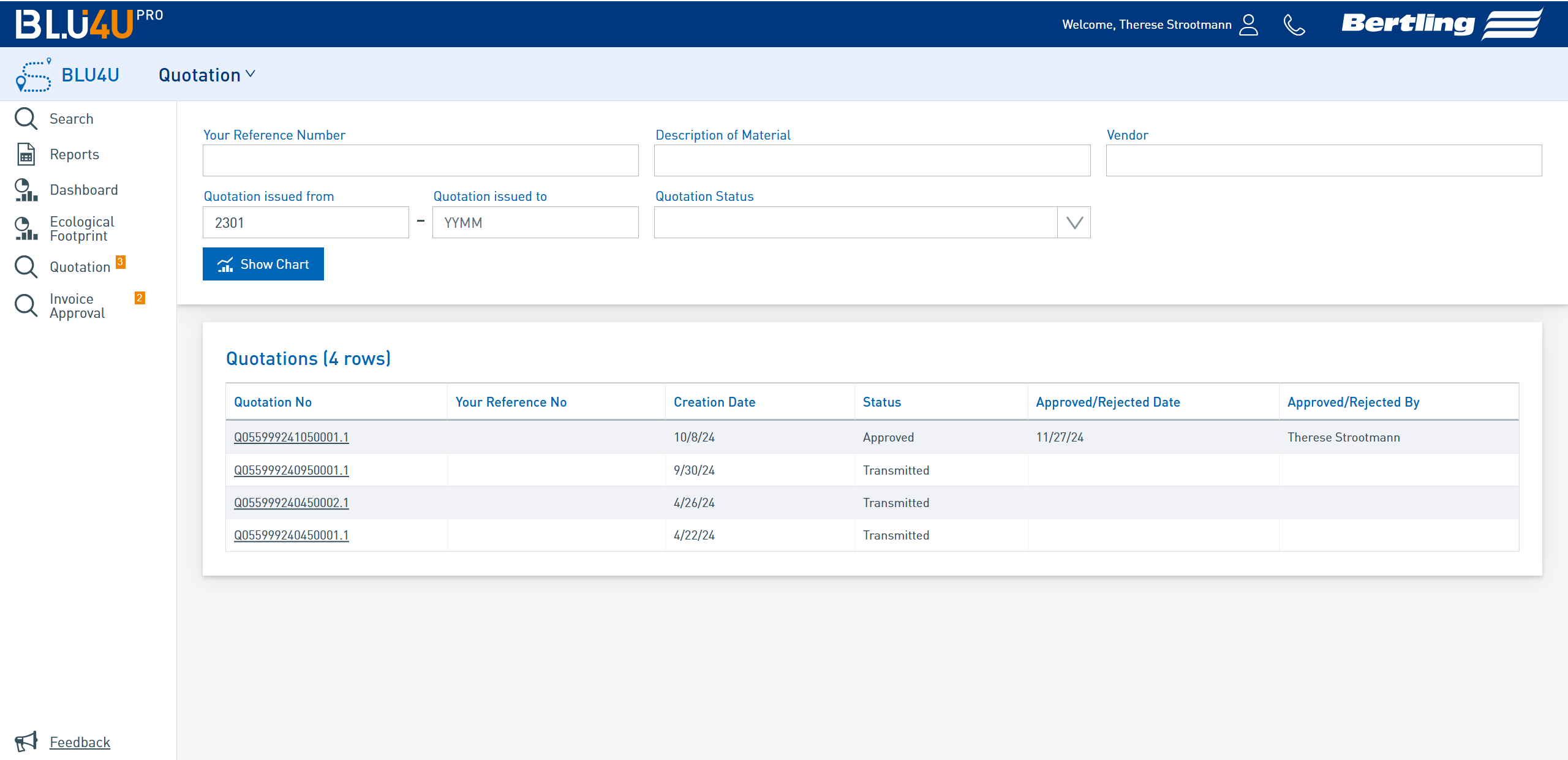 Quotation approvals for simplified logistics with BLU4U tracking system