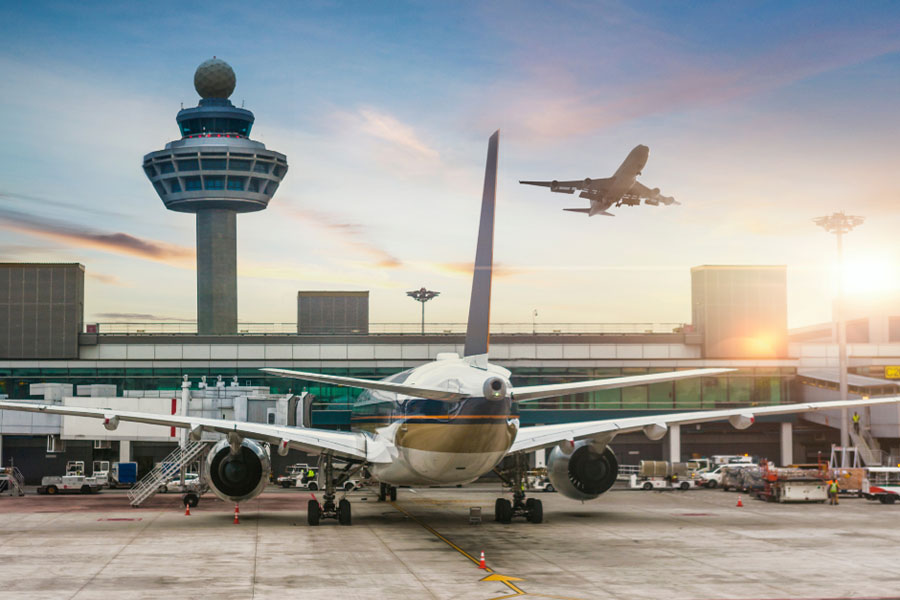 Ariplane flying over Singapore airport