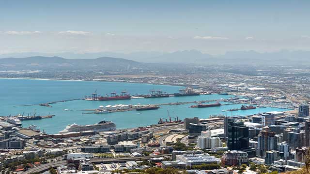 City of Cape Town with a container terminal in the distance