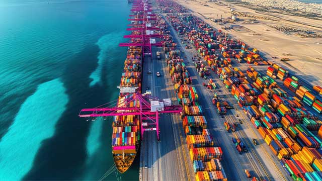 Jebel Ali port and container terminal viewed from above