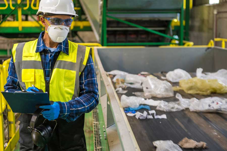 man doing quality controls at a waste facility